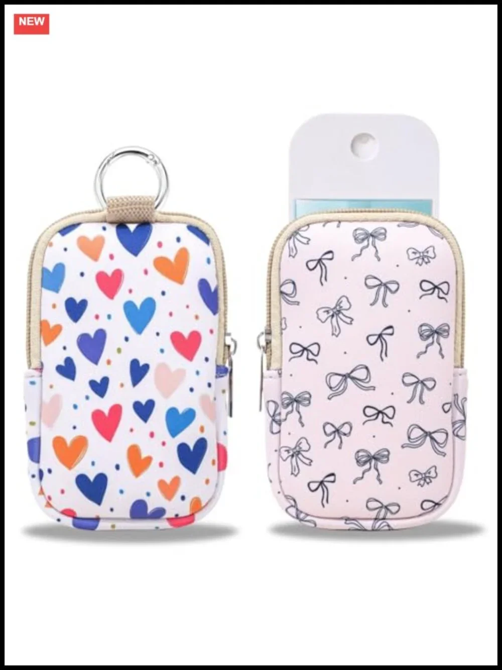 2 Pack Mini Zippered Neoprene Pouch with Keyring